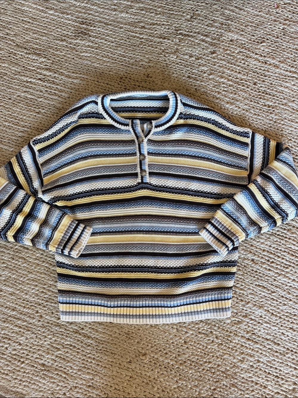 Abercrombie & Fitch Striped Crewneck Sweater in Blue, Black & Cream